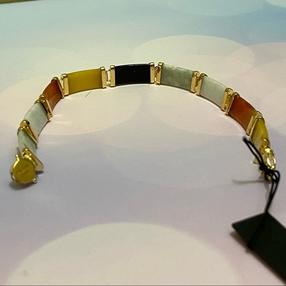 Genuine Multicolored Jade “Good Fortune” Bracelet in 18kt Gold Over SS. - Picture 5 of 10
